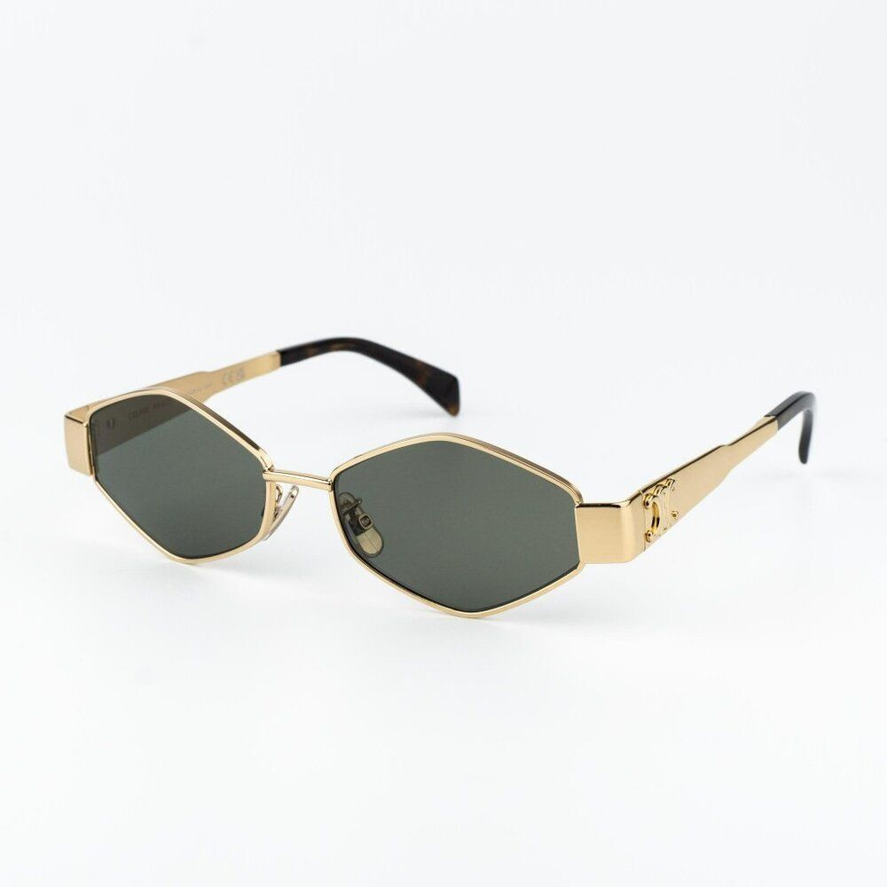 Celine TRIOMPHE Men Sunglasses Gold Green CL40254U 30N NEW AUTHENTIC